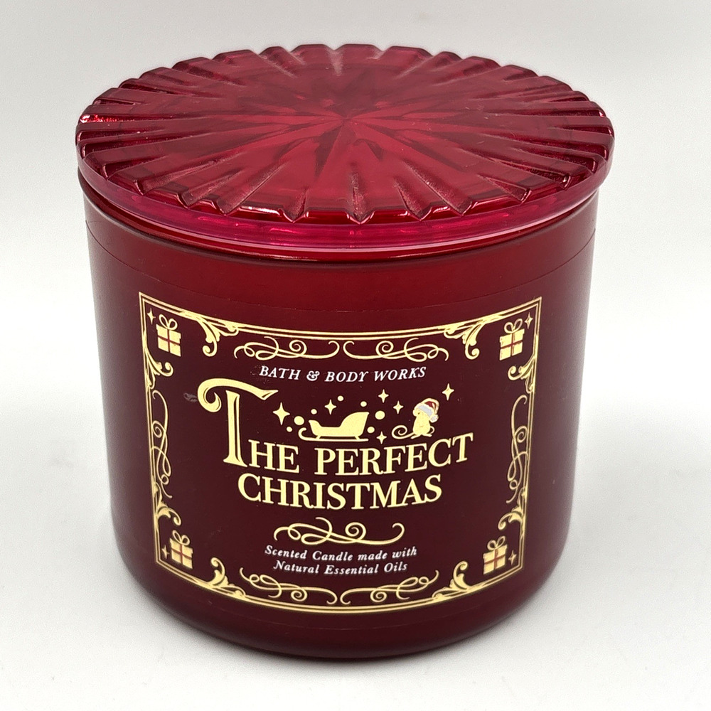 Bath & Body Works The Perfect Christmas Scented Candle 3-Wick w/ Red Glass Lid